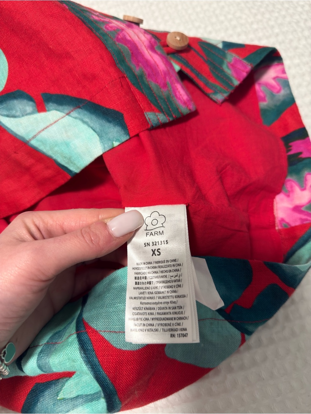 FARM Rio Red Tropical Button-Front Mini Dress with Turquoise & Pink Leaves - Picture 8 of 9